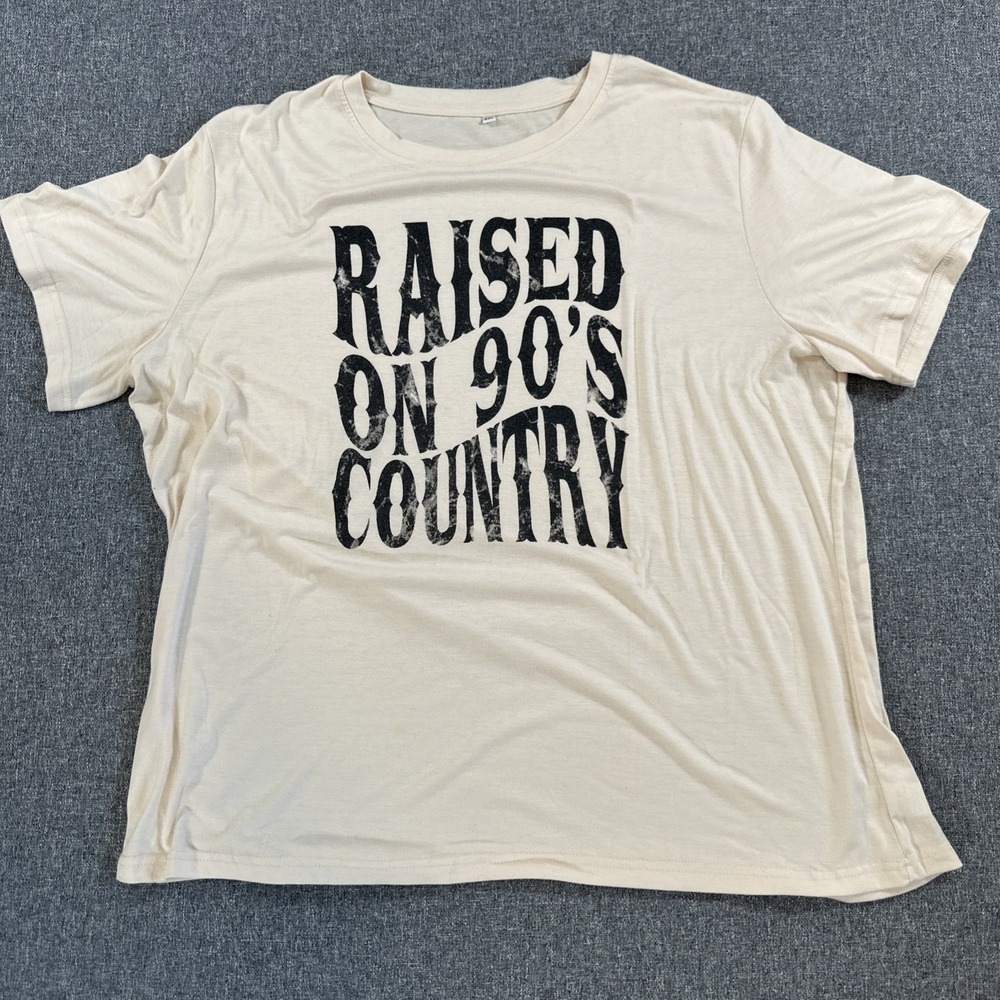 Raised On 90's Country Graphic T Shirt Beige Country Music Tee‎ Size 2XL Y2K